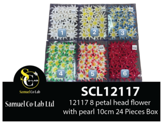 12117 8 Petal Head Flower with pearl 10cm 24 Pieces Per Pack